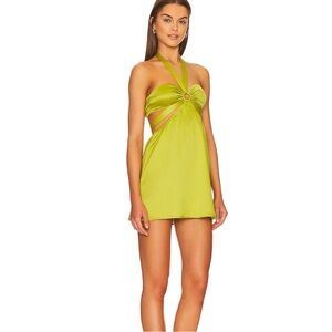 New More to Come Kristen Halter Mini Dress in Chartreuse XXS